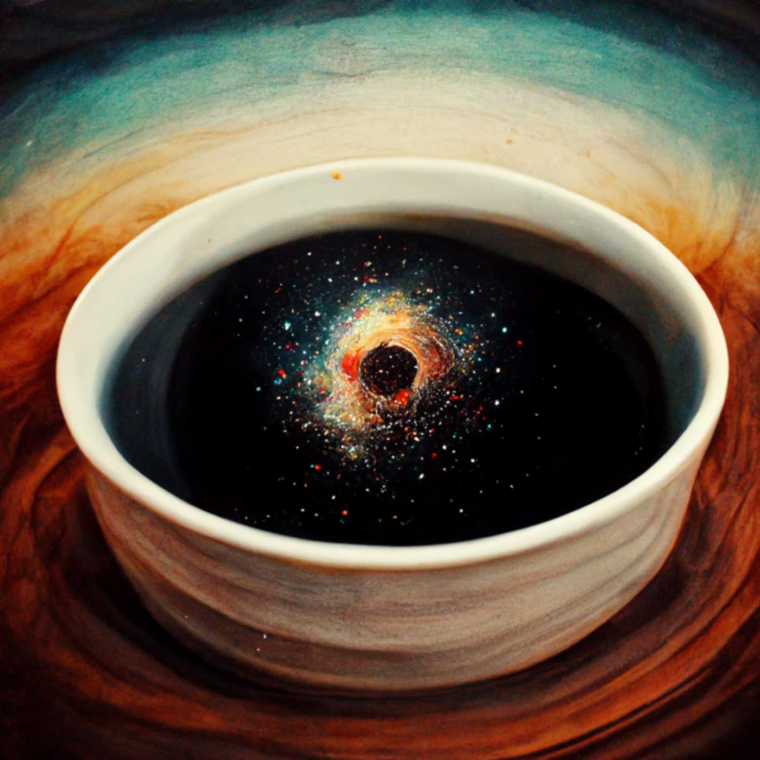 スペシャルティー コーヒー豆専門の自家焙煎店 Blackhole Coffee Roasterのイメージ画像 - カップの中にブラックホールが煌めくイメージ